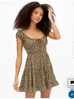 Aeropostale Olive Green Floral Scoop Neck Mini Dress